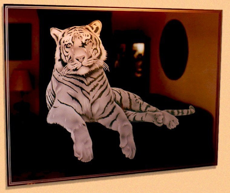 Etched Glass Mirror Shaded Tiger