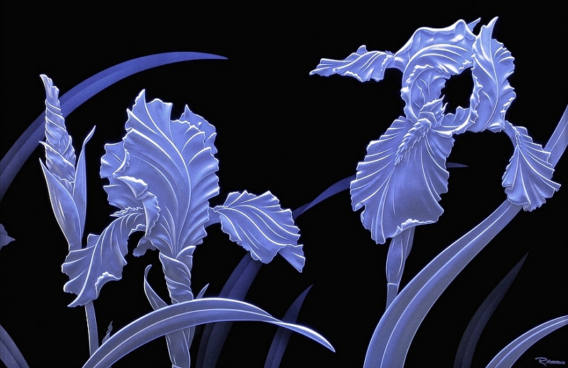 Carved Glass Irises