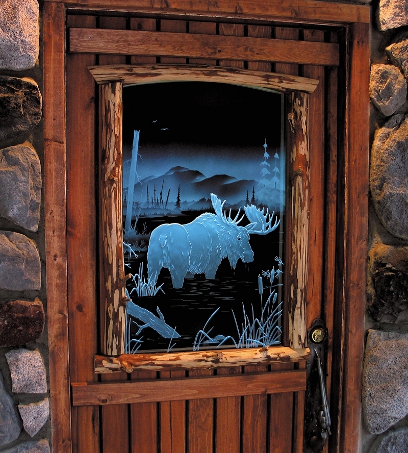 Carved Glass Moose Door