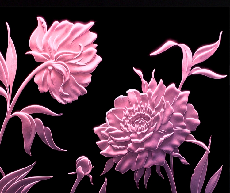 Carved Glass Art Peonies