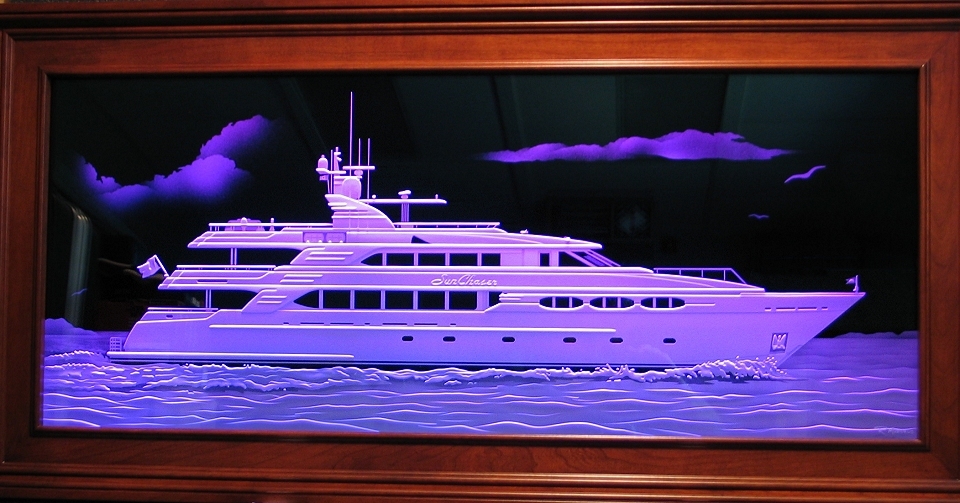 Carved Glass Yacht Portrait